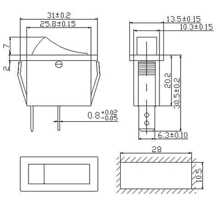 Włącznik ON-OFF RS101-16C3L 15A 250V, zielony pojedynczy