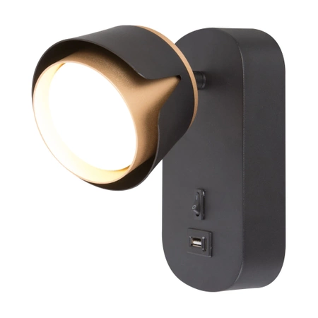 Kinkiet GX53 z USB, oświetlenie do czytania, czarny+złoty, XUDO IK271B