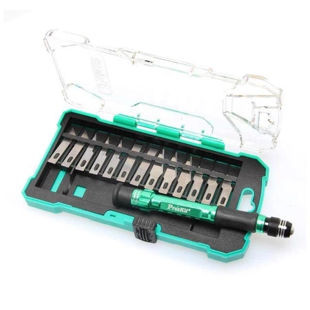 Noże precyzyjne typu skalpel - zestaw 13szt z aluminiowym uchwytem, etui, PD-398 Proskit