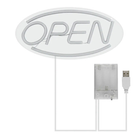 Neon LED "open", dekoracja LED 45x22cm zasilanie z baterii lub USB