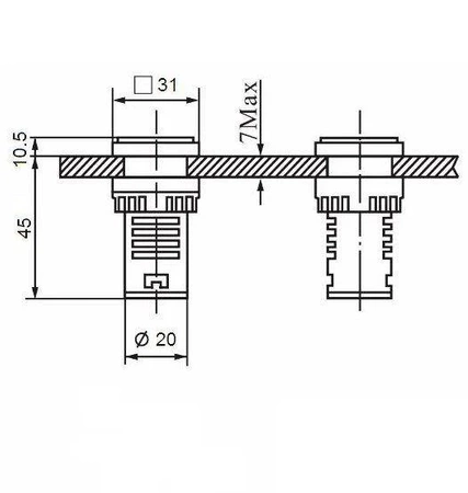 Woltomierz/amperomierz LED 31x31mm 60-500V/100A zielony kwadrat