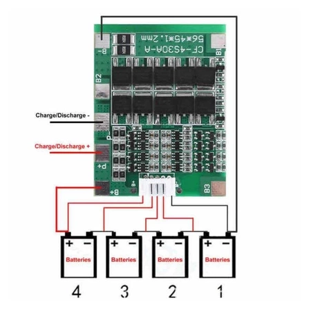 Moduł BMS PCM PCB ładowania i ochrony ogniw Li-Ion 4S - 14.8V - 30A - 18650