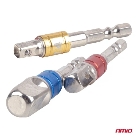 Zestaw 3 adapterów do nasadek 1/4", 3/8", 1/2" z kolorowym oznaczeniem rozmiaru, trzpień 1/4" HEX - AMiO 04936