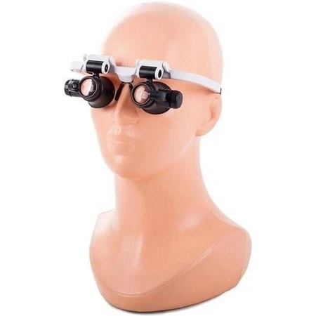 Lupa nagłowna, okulary zegarmistrzowskie, powiększenie 8x i 23x, 2 diody LED