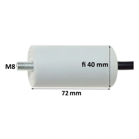 Kondensator rozruchowy do silnika 18µF 450VAC, CBB60, przewody 15 cm, Ø40 × 72 mm, EPERS