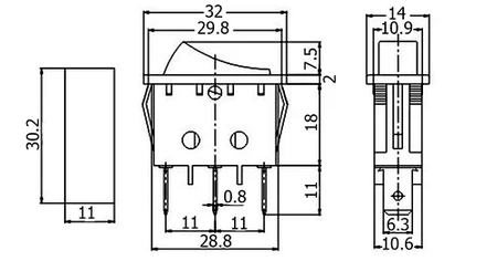 Przełącznik ON-OFF-ON czarny, SPDT 3P