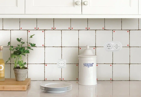 Włącznik światła podwójny ceramiczny, okrągły podtynkowy biały Ceramic Loft