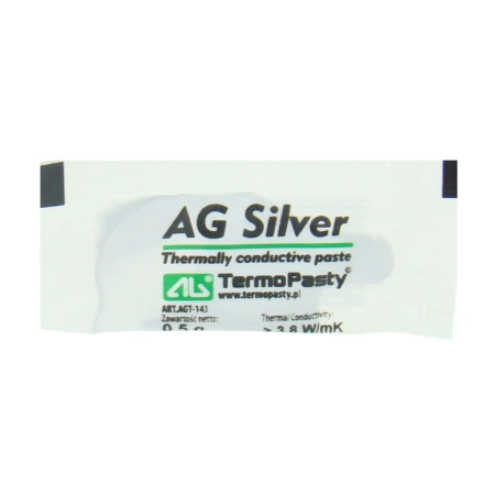 Pasta termoprzewodząca AG Silver z dodatkiem srebra - 3,8 W/mK, -50°C do 250°C - saszetka 0.5g - AGTermoPasty AGT-143