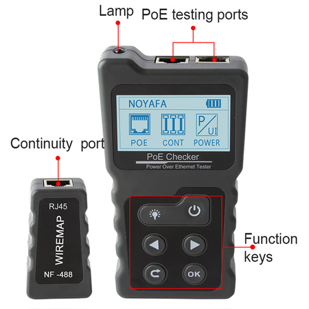 Tester LAN PoE 802.3af, 802.3at, test mapy połączeń, LCD, Noyafa NF-488