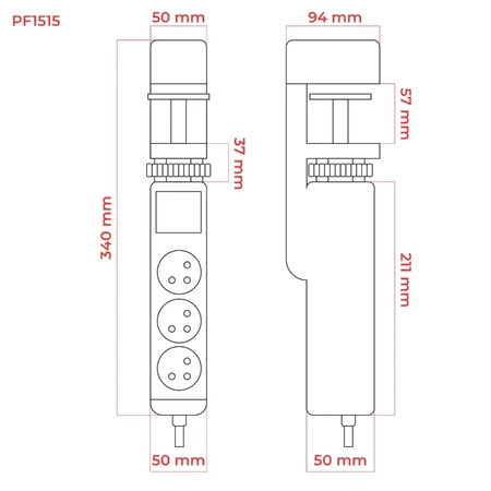 Listwa zasilająca 3 gniazda + 3× USB, przewód 1,5 m, 16 A, 3G1,5, podblatowa, z uziemieniem, czarna, DPM