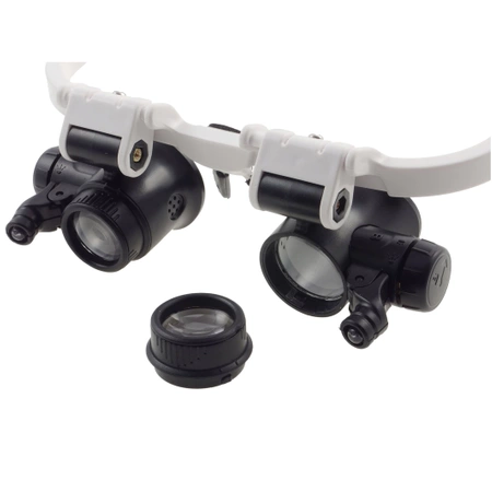 Lupa nagłowna, okulary zegarmistrzowskie, powiększenie 8x i 23x, 2 diody LED