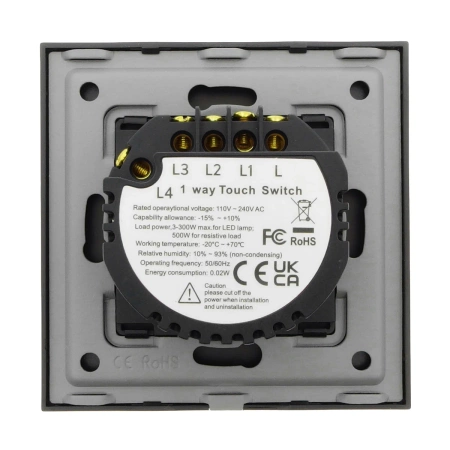 Włącznik dotykowy szklany poczwórny SCR 300W dla LED - czarny - Tawoia Glass