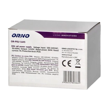 Zasilacz na szynę DIN 12VDC 7A 84W