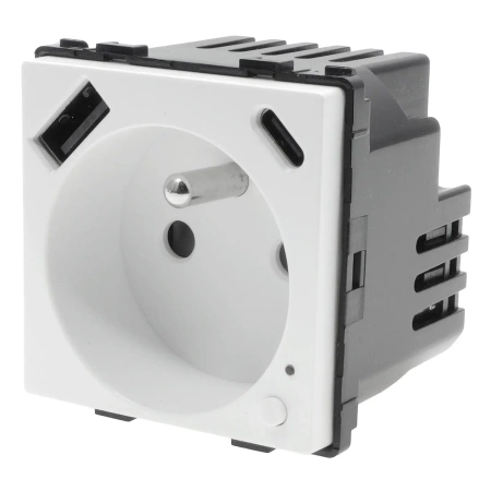 Gniazdko pojedyncze z bolcem, 2x USB A+C 20W - watomierz - ZigBee - szklana ramka - biały - Tawoia Glass