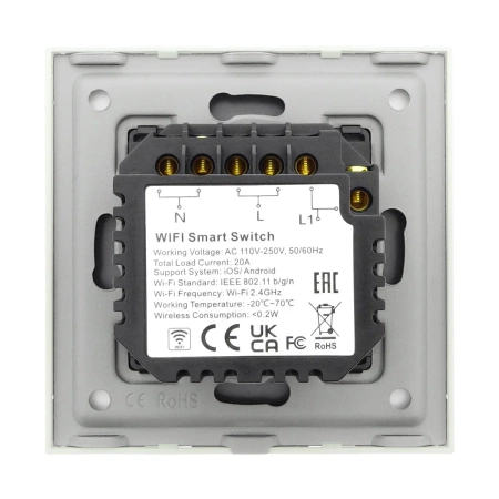 Włącznik dotykowy szklany pojedynczy 20A AC 4600W - sterowanie WiFi + Bluetooth - biały - Tawoia Smart Home