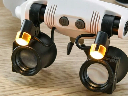 Lupa nagłowna, okulary zegarmistrzowskie, powiększenie 25x, 20 diod LED