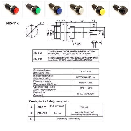 Włącznik ON-OFF żółty okrągły, PBS-11A