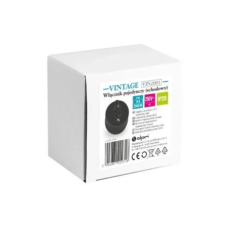 Włącznik światła schodowy obrotowy z ramką, ceramiczny, montaż natynkowy, kolor czarny Ceramic Loft