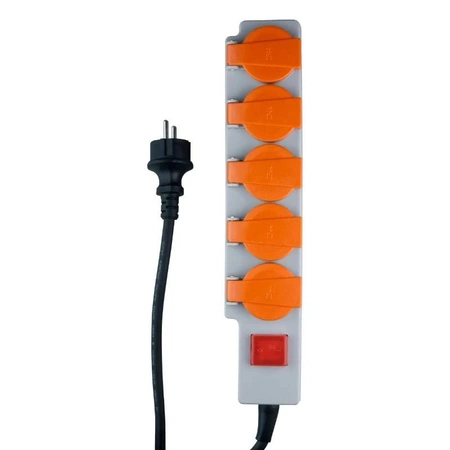 Listwa zasilająca 5 gniazd, przewód 1,4 m, 16 A, 3G1,5, warsztatowa, IP44, z uziemieniem, DPM
