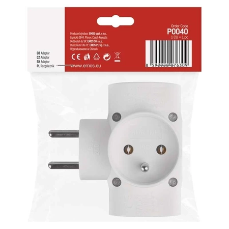 Rozgałęźnik sieciowy 230V, 4 gniazda, 10A, biały, EMOS P0040
