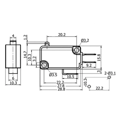 Przełącznik krańcowy ON-(ON) bez dźwigni, 10A