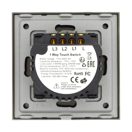 Włącznik potrójny 800W - dotykowy szklany panel czarny - podtynkowy - TAWOIA Glass