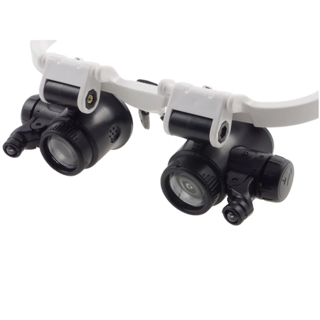 Lupa nagłowna, okulary zegarmistrzowskie, powiększenie 8x i 23x, 2 diody LED