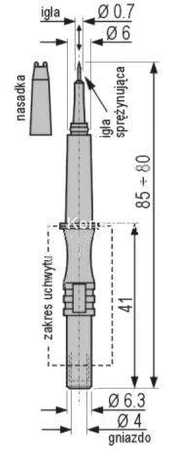 Sonda probiercza do SMD 85mm, bezpieczna, gniazdo 4mm, igła sprężynująca, czerwona