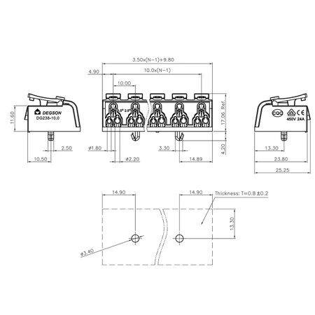 Złącze zatrzaskowe 3 pola z uziemieniem, raster 10mm
