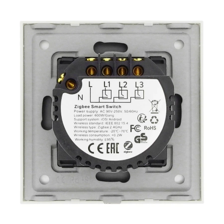 Włącznik potrójny Smart 600W ZigBee - dotykowy szklany panel biały - podtynkowy - TAWOIA Smart Home