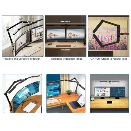 Lampa biurkowa LED z podstawą - profesjonalna z regulacją barwy i jasności - liniowa 105cm - 4 ramiona - 1300lm - czarna - FDDL12