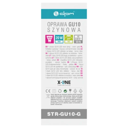 Obudowa reflektora szynowego, oprawa GU10 do systemu X-LINE, złoty