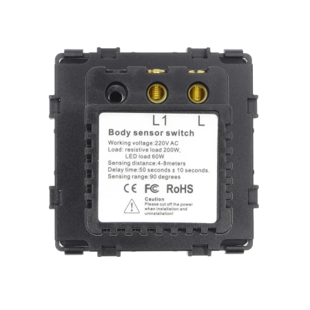 Czujnik ruchu PIR 200W, 60W dla LED - szklana ramka - szary - Tawoia Glass