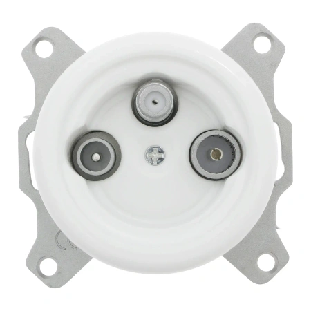 Gniazdo TV/SAT + Gniazdo elektryczne okrągłe białe z ramką podwójną jasne drewno, montaż podtynkowy, Ceramic Loft