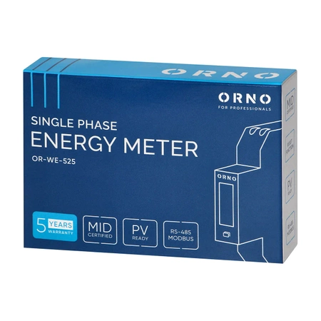 Licznik energii 1-fazowy, 100 A, certyfikat MID, pomiar dwukierunkowy, RS485 Modbus, na szynę DIN, ORNO OR-WE-525