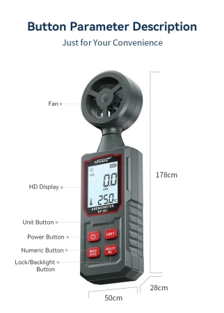 Anemometr, miernik prędkości wiatru do 30 m/s i temperatury, Noyafa NF-561
