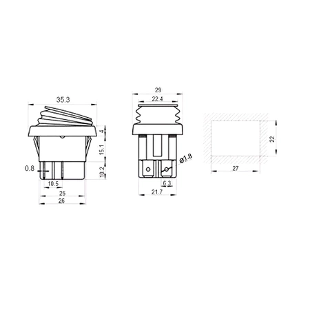 Włącznik ON-OFF KCD4-B 16A 250V podwójny IP65 czarny