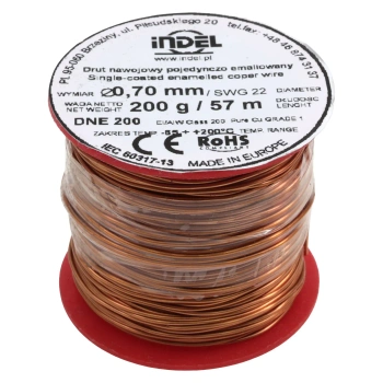 Drut nawojowy emaliowany 0,70 mm, DNE 200, miedź, szpulka 200 g, ok. 57 m