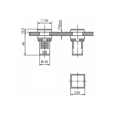 Woltomierz / amperomierz LED 30x30mm 20-500V/100A niebieski kwadrat