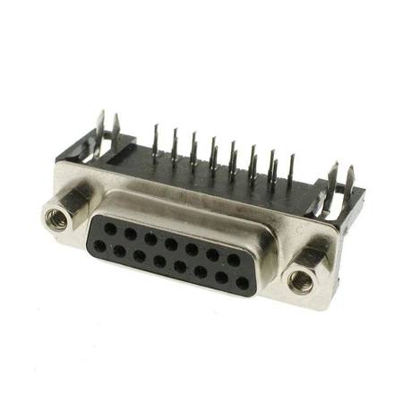Gniazdo D-Sub żeńskie DB15 15-pin kątowe do PCB z zatrzaskami snap-in Connfly