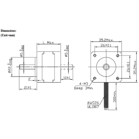 Silnik krokowy 0.5A, 20om, 200 krok/obr, bipolarny 4 przewody