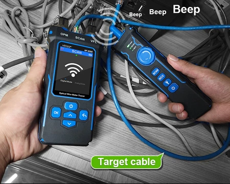 Tester okablowania i miernik mocy optycznej LCD, RJ-45, RJ-11, BNC z szukaczem par, pióro świetlne VFL Noyafa NF-8508