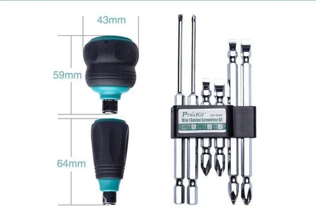 Uchwyt grzechotka z zestawem bitów 10w1 SD-9820 Proskit