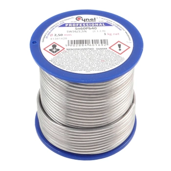 Cyna lutownicza Sn60Pb40 z topnikiem SW26, średnica 2,5 mm, szpula 1 kg, Cynel
