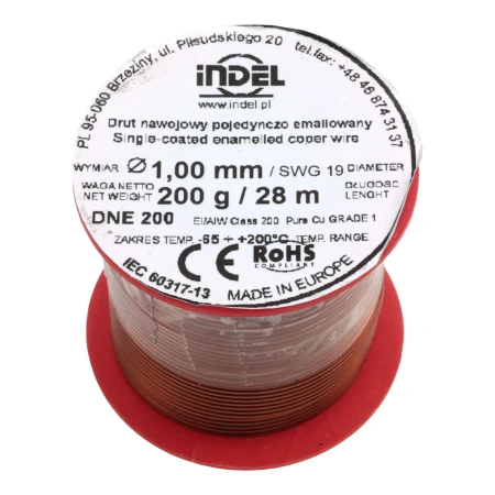 Drut nawojowy emaliowany 1,00 mm, DNE 200, miedź, szpulka 200 g, ok. 28 m