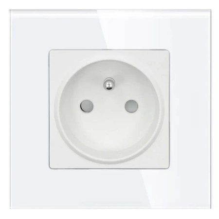 Gniazdo elektryczne pojedyncze z bolcem - szklana ramka - białe - Tawoia Glass