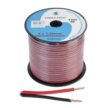Przewód głośnikowy CCA, 2 × 1,5 mm², czarno-czerwony, szpula 100 m, Cabletech