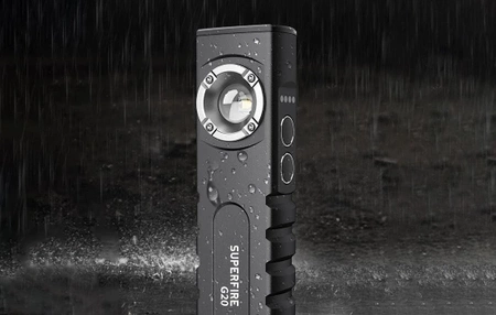 Latarka wielofunkcyjna Superfire G20, 470 lm, IP44, laser, powerbank, magnes