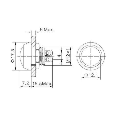 Przycisk wandaloodporny PBWS-12B, monostabilny 2A 250V, klawisz wypukły zielony