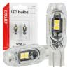 Żarówki LED W5W T10 bez CANBUS 12 V, 5 diod SMD 2835, przezroczysty korpus, światło białe, 2 szt. - AMiO 04995